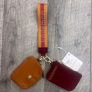 Lululemon Dual Pouch Wristlet Maroon Burnt Orange Gold‎ LU9B02S NWT